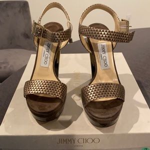 Brand New! Jimmy Choo Gold Metallic Suede Brown